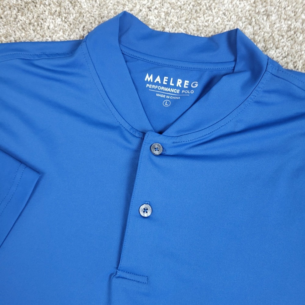Maelreg Mens Large Solid Blue Performance Stretch Golf Blade Collar Polo SS